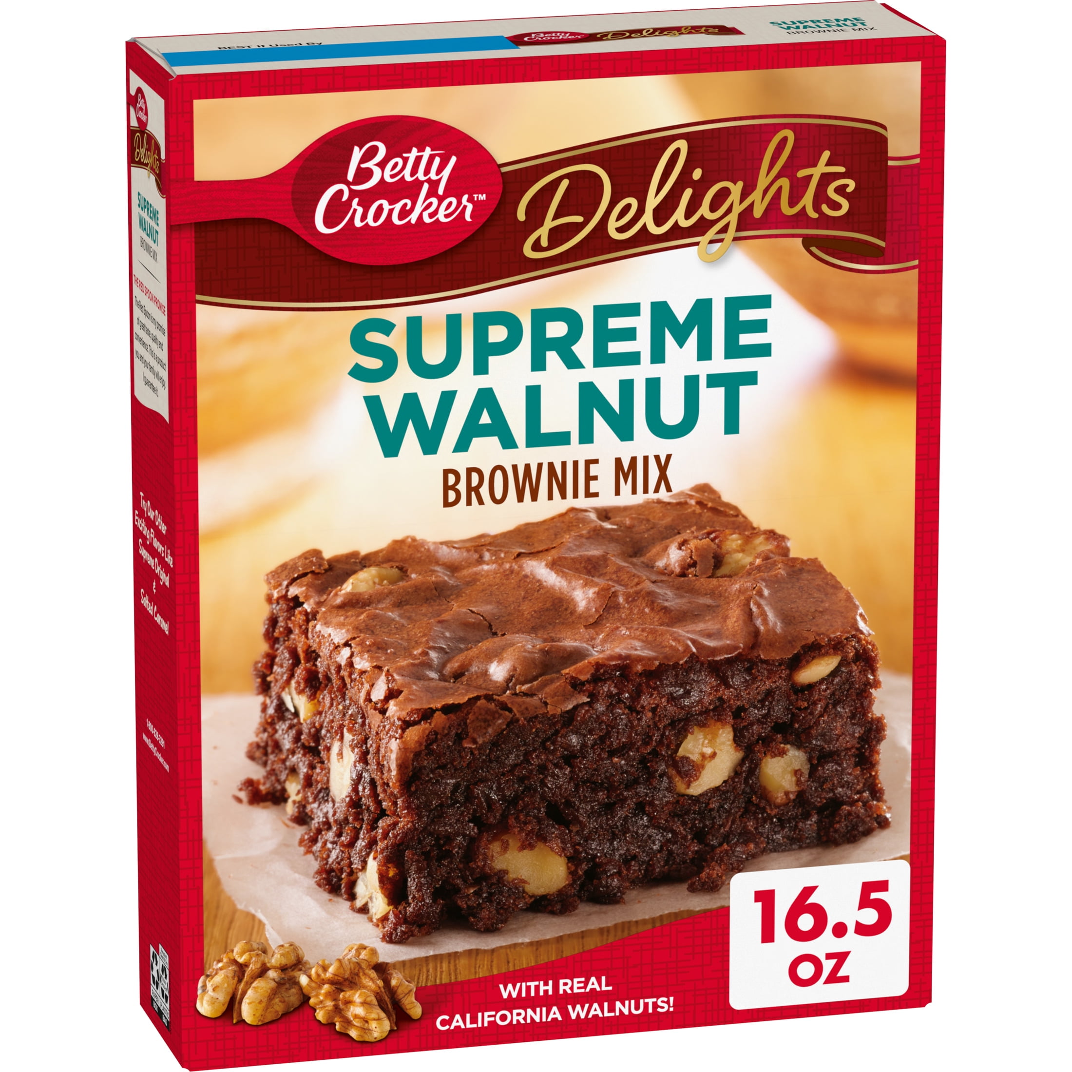 Betty Crocker Delights Supreme Walnut Brownie Baking Mix, 16.5oz, Shelf Stable, Cardboard Box, New