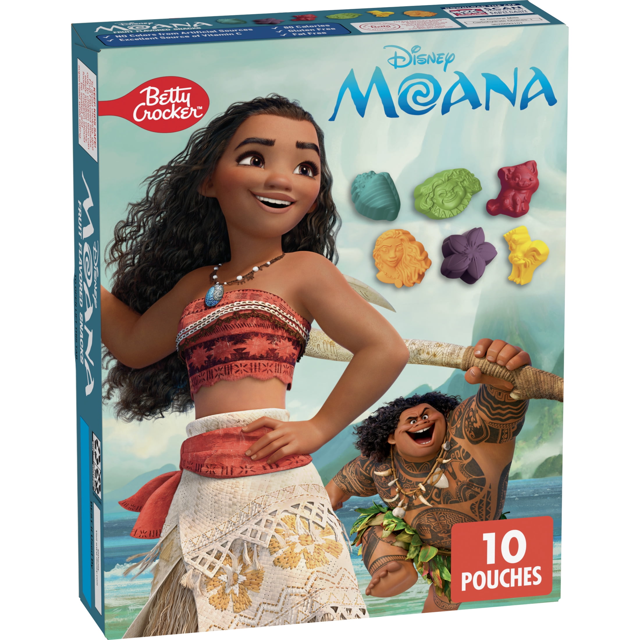 Betty Crocker Disney Moana Fruit Flavored Kids Snacks, Fat Free and Gluten Free Snack, 8 oz (10 Pouches)