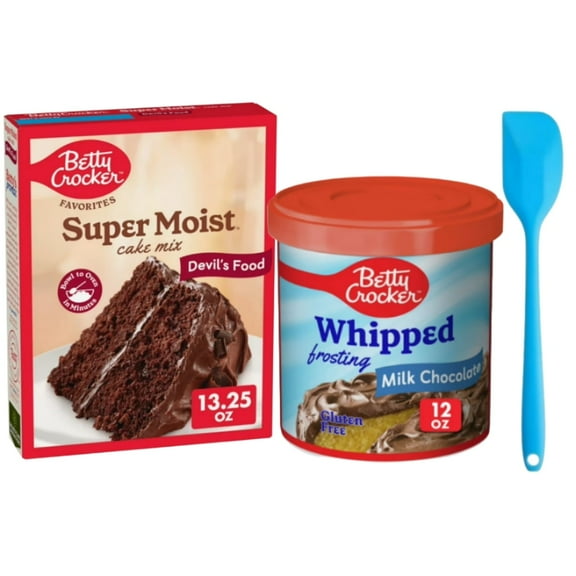 Betty Crocker Favorite Super Moist Devil's Food Cake Mix 13.25 oz and Milk Chocolate Frosted Gluten-Free 12 oz with Spatula