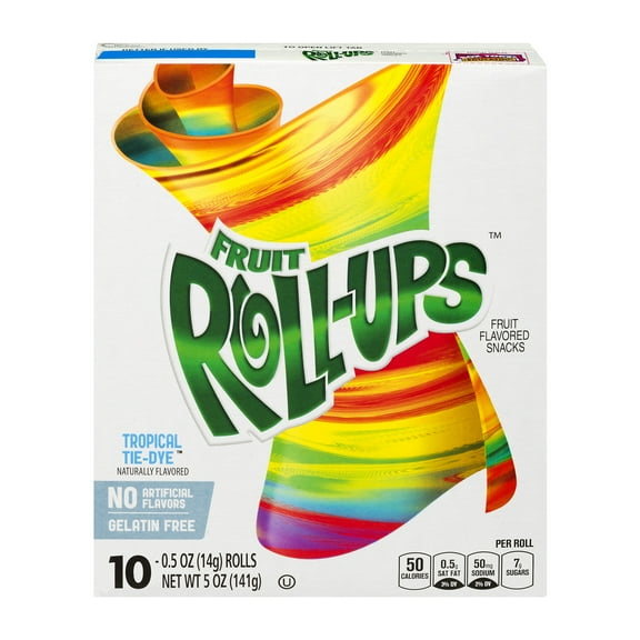 Betty Crocker Fruit Roll-Ups Fruit Flavored Snacks Tropical Tie-Dye (Pack of 4)