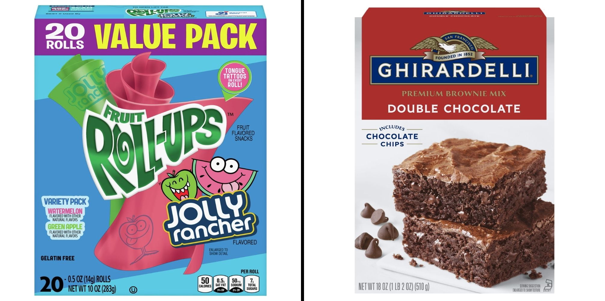 Betty Crocker Fruit Roll Ups Jolly Rancher Variety Pack 20 ct & Ghirardelli Double Chocolate Premium 18 oz