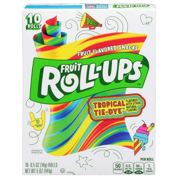 Betty Crocker Fruit Roll-Ups Tropical Tie-Dye Fruit Snacks - 10 ct (Pack of 2)