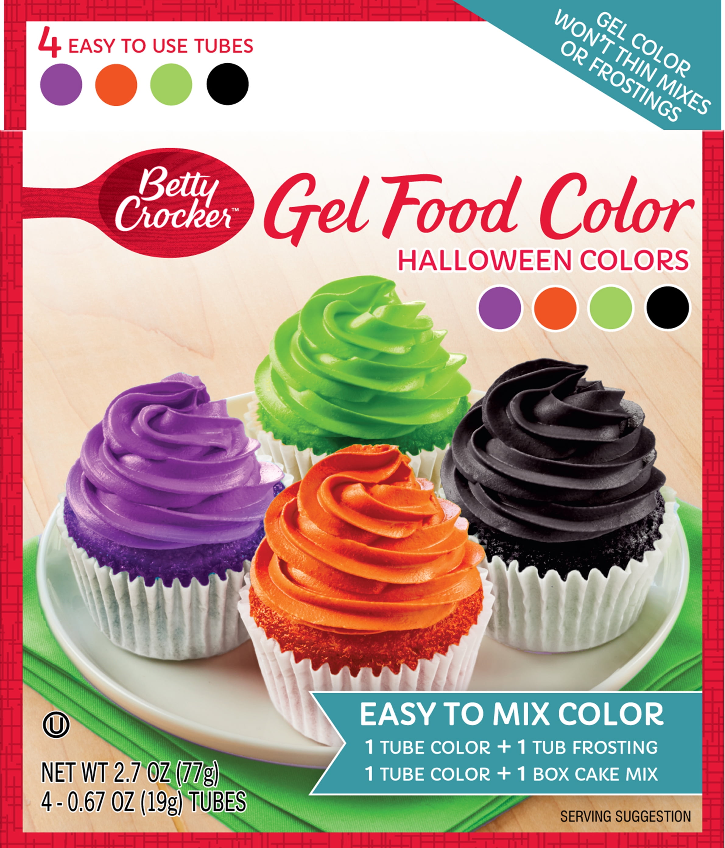 Betty Crocker Gel Food Color, Classic Colors - 4 pack, 0.67 oz tubes