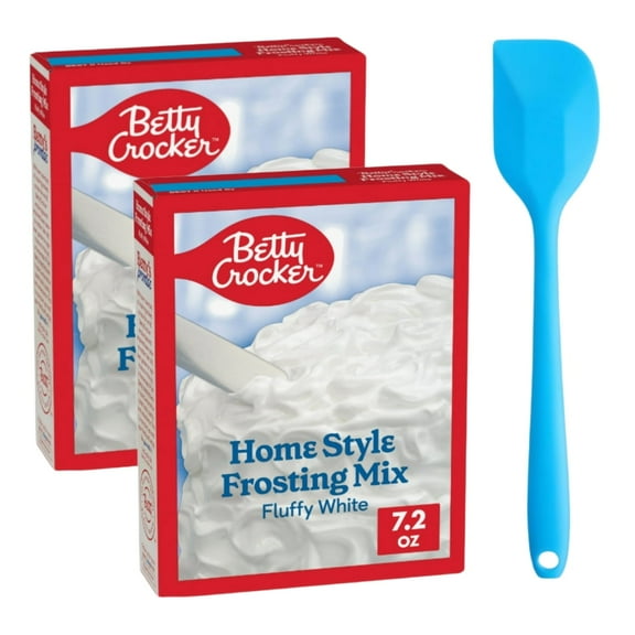 Betty Crocker HomeStyle Fluffy White Frosting Mix, 7.2 oz (2 pack) and 8in Silicone Spatula (Color Varies)