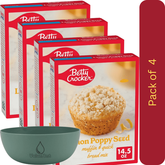 Betty Crocker Lemon Poppy Seed Muffin & Quick Bread Mix, 4 Pack with Bowl by Value Nest