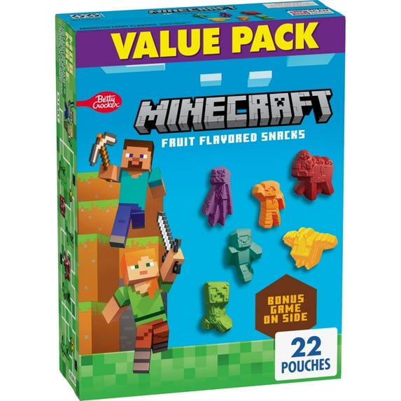 Minecraft Fruit Flavored Snacks, Fat Free and Gluten Free, Value Pack, 17.6 oz, 22 Pouches