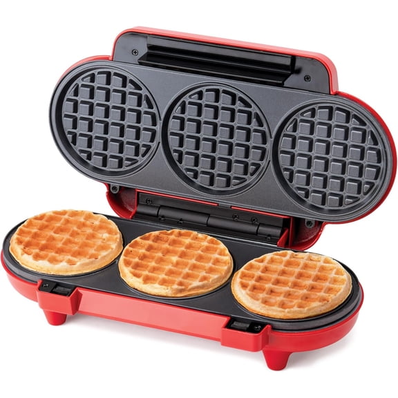 Betty Crocker Mini Waffle Maker, 550W Compact Kitchen Appliance, Quick & Even Heat for Home and Kitchen, Makes 4.5" Waffle, 4.9" Non-Stick Plates, Recipes Included, BC-4888R, Red