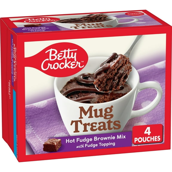 Betty Crocker Mug Treats Hot Fudge Brownie Mix with Fudge Topping, 4 Servings, 13.9oz, Cardboard Box