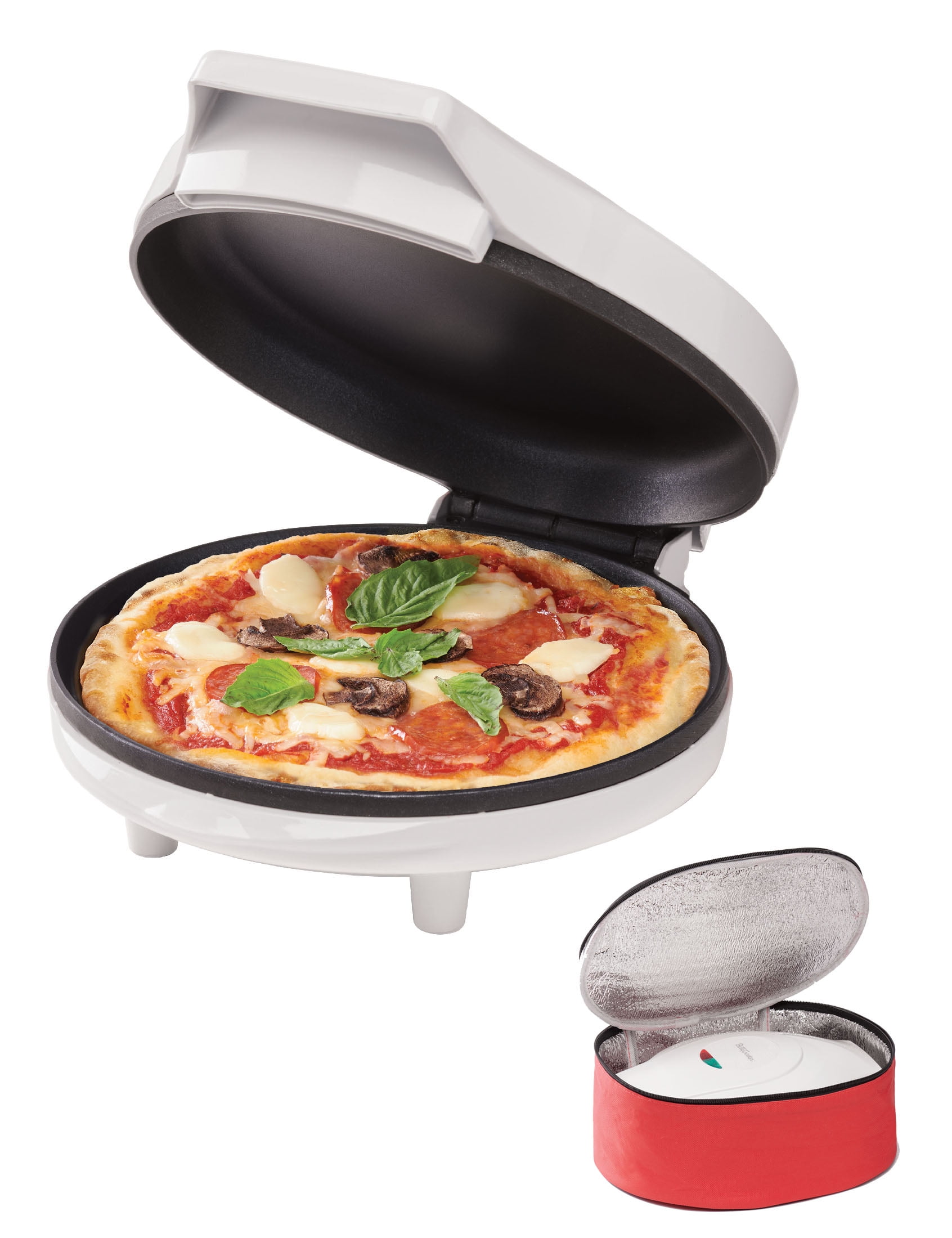 White Electric Outdoor Pizza Maker with Nonstick Pan