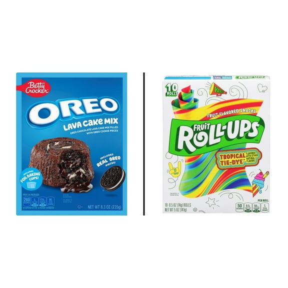Betty Crocker OREO Lava Cake Mix 8.3 oz & Betty Crocker Fruit Roll-Ups Tropical Tie-Dye Snacks 10 ct