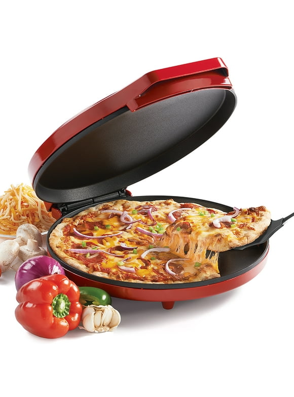 Betty Crocker Pizza Maker Plus, 12" Indoor Electric Grill, Nonstick Griddle Pan for Pizzas, Quesadillas, Tortillas, Nachos and more, 12" Electric Griddle for Delicious Meals and Snacks, Red