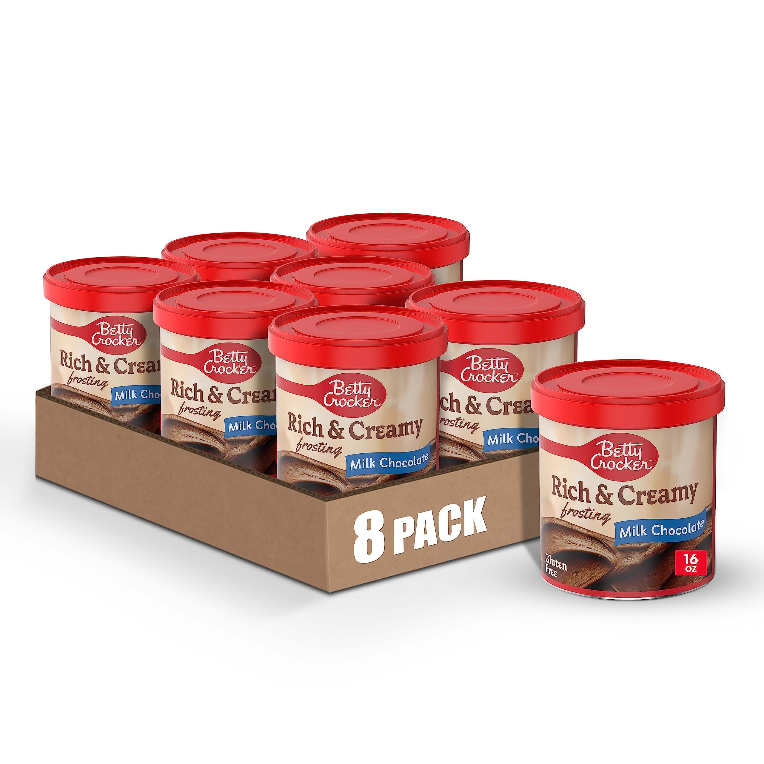 Betty Crocker Rich & Creamy Milk Chocolate Frosting, Gluten Free Frosting, 16 Oz (Pack Of 8)