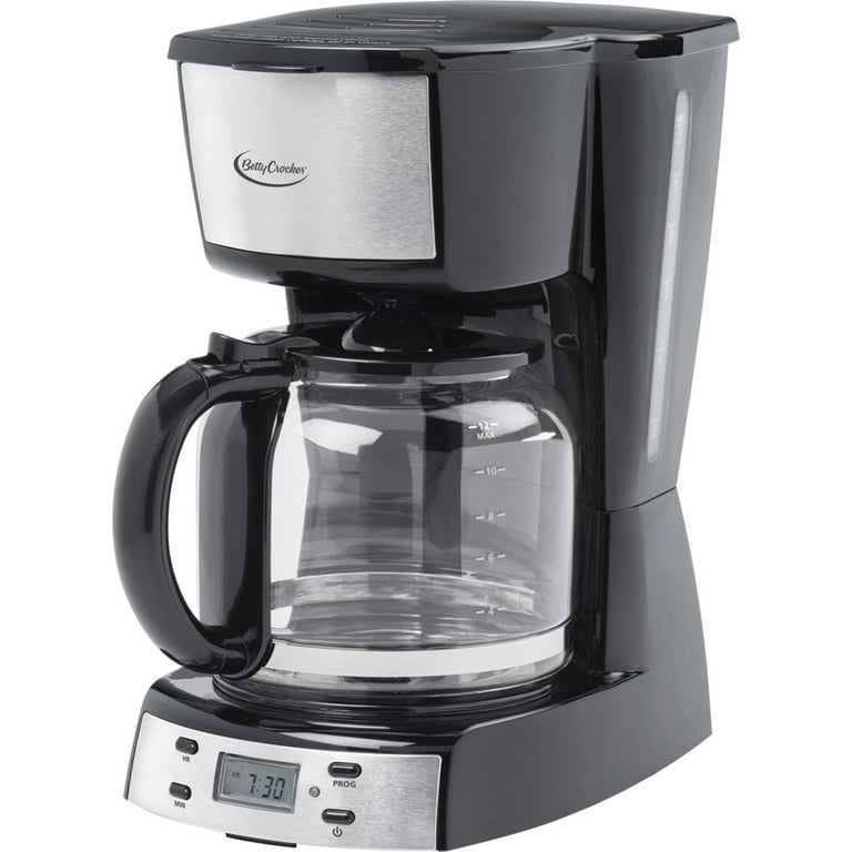 Betty Crocker Stainless Steel 12 Cup Drip Coffee Maker with Filter Holder and Glass Carafe