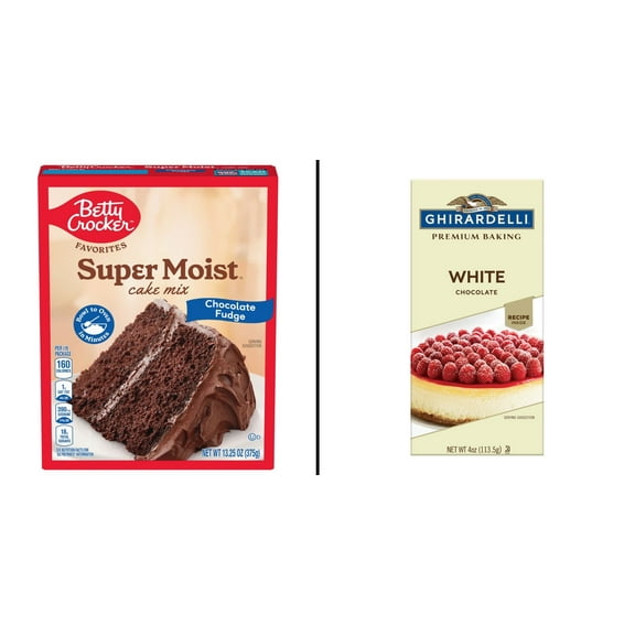 Betty Crocker Super Moist Chocolate Fudge 13.25 oz & Ghirardelli Premium Baking Bar White 4 oz