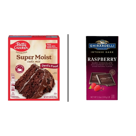 Betty Crocker Super Moist Devil's Food Cake 13.25 oz & Ghirardelli Intense Dark Raspberry Chocolate 3.5 oz