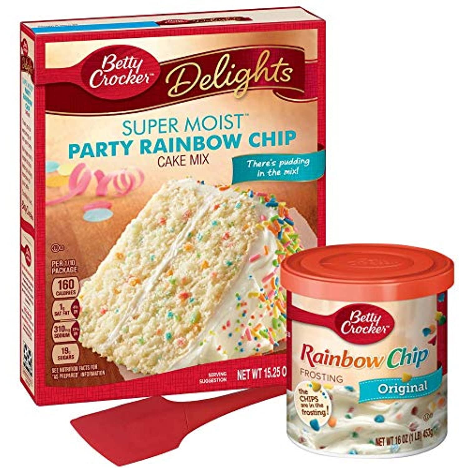Betty Crocker Super Moist Party Rainbow Chip Cake Mix And Rainbow Chip Frosting Spatula