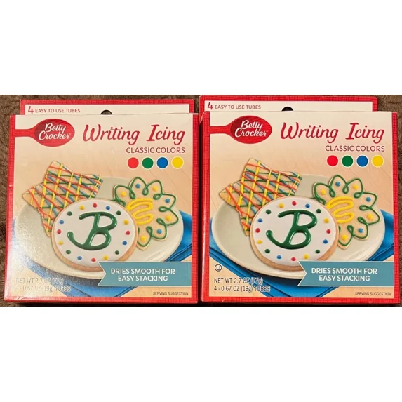 Betty Crocker Writing Icing Classic Colors, 4-Color Cookie Decorating Icing Tubes – 2 Pack (8 Tubes Total)