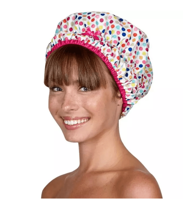 Oversized Multicolor Nylon Waterproof Shower Cap with Elastic Hem