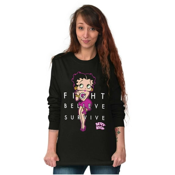 Betty Fight Breast Cancer Positivity Women Plus Size Long Sleeve Tee Brisco Brands 2X