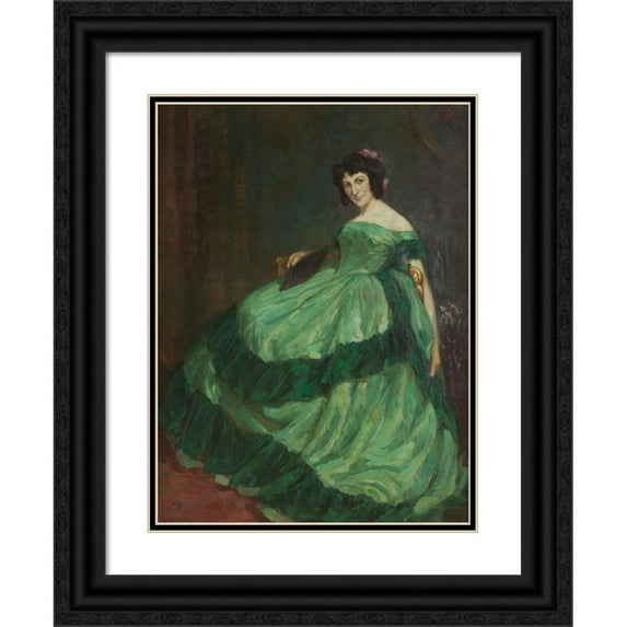 Betty Heldrich 12x14 Black Ornate Wood Framed Double Matted Museum Art Print Titled: Lady in a Green Dress