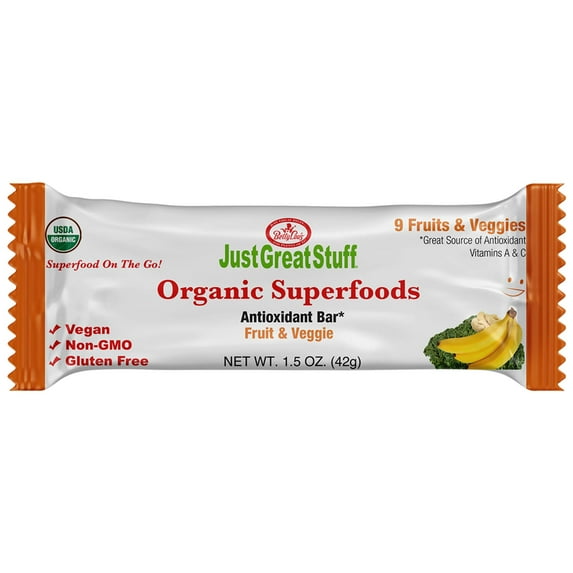 Betty Lou's Just Great Stuff Organic Energy Bars, Fruit and Veggie, 12 Pk