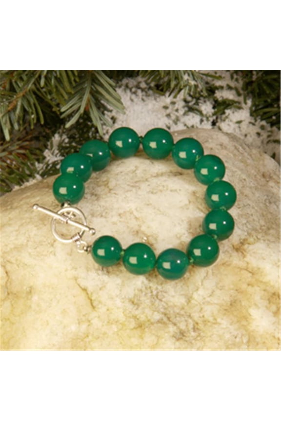 8 in. 12mm Round Dyed Green Agate Bracelet - Green - 8 inches