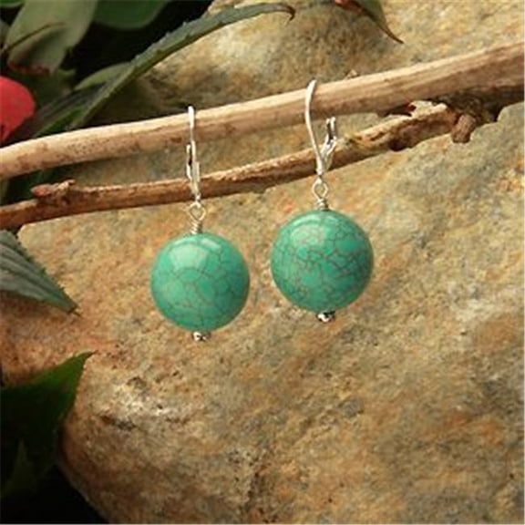 Betty Rocks BERSTQ10116001LB Euro Lever Back 16mm Round Stabilized Turquoise Earrings