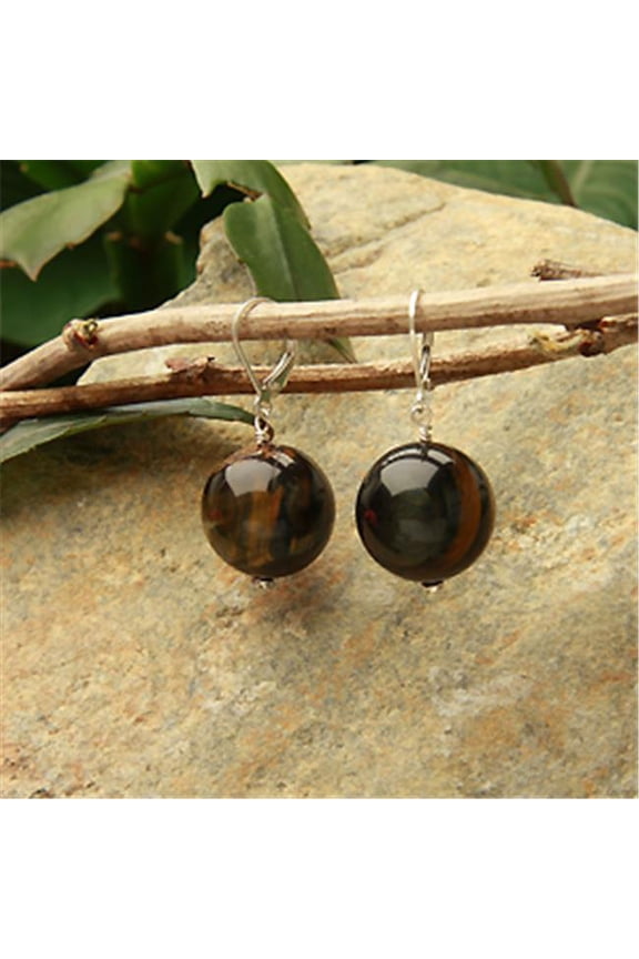 BERTGB10118001LB Blue Black Tigers Eye Drop Earrings - Polished