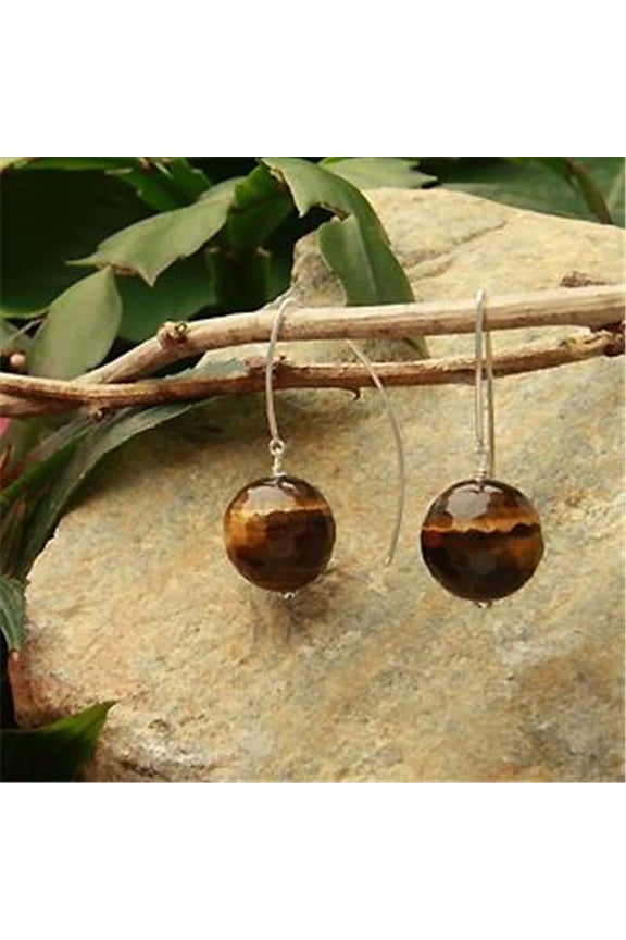 BERTGE20118001LD Long Drop Oval 18mm Round Tiger Eye Earrings