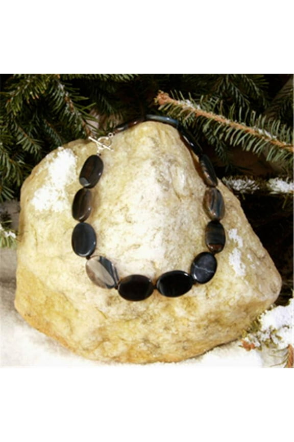 Black Stripe Agate Necklace - Black Stripe - 16 in.