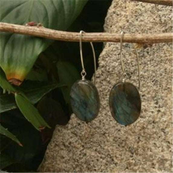 Betty Rocks Betty Rocks Long Drop Oval 25 x 18mm Flat Oval Labordorite Earrings