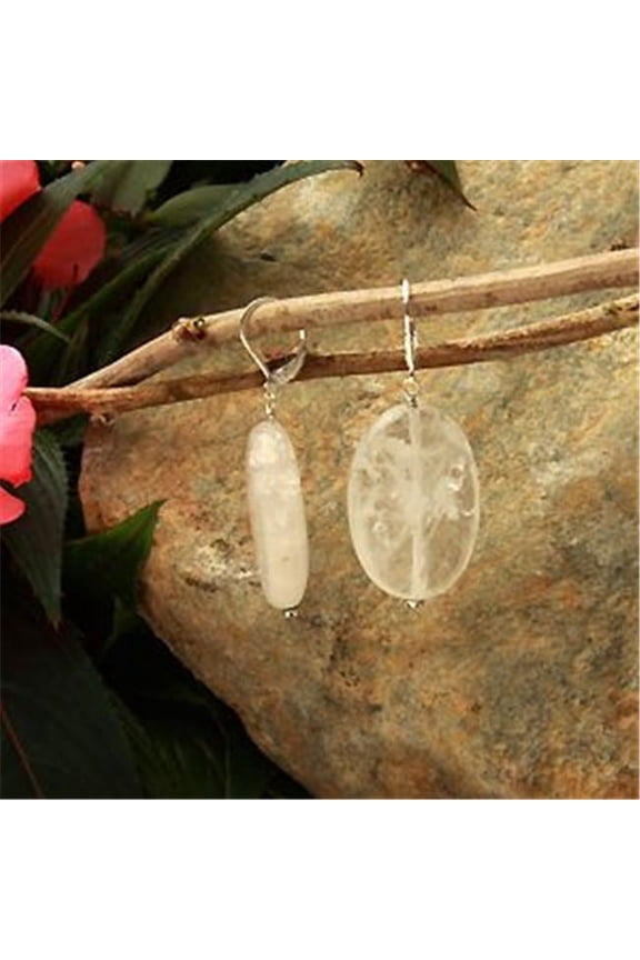 Euro Lever Back 30 x 20mm Thick Flat Oval Crystal Quartz Earrings - Lavender