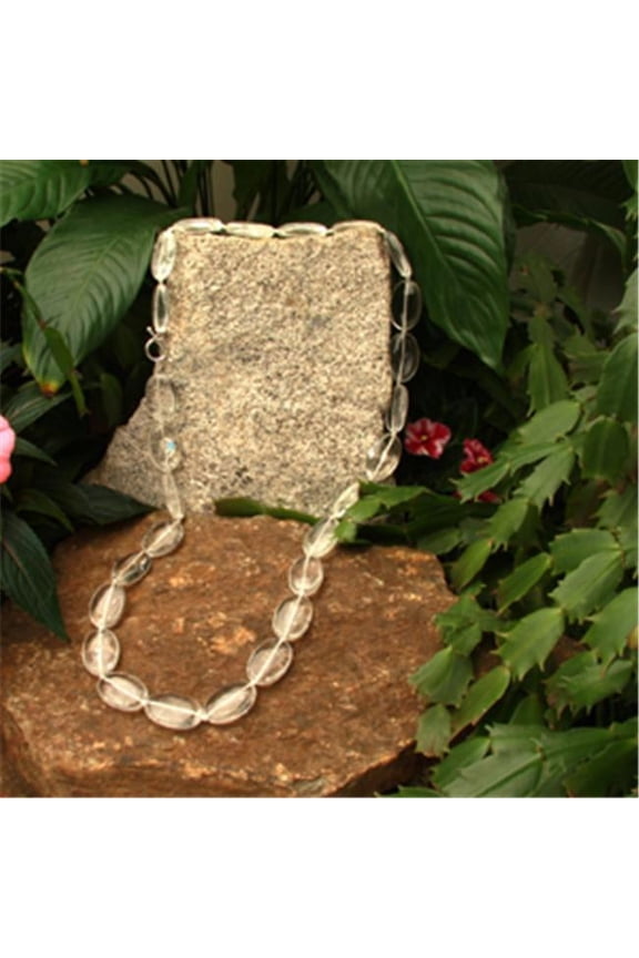 Polished Oval Crystal Quartz Necklace - Red - 34in.