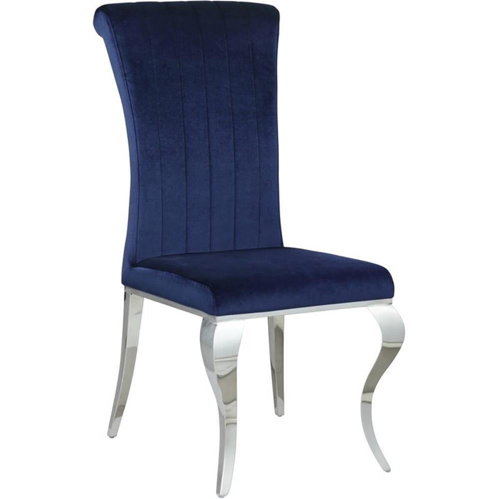 Ink Blue Velvet Upholstered Side Chair with Chrome Legs