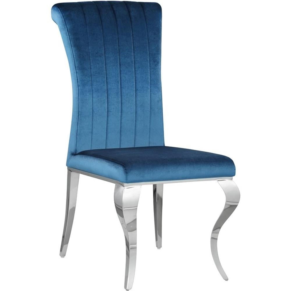 Light Blue Velvet Upholstered Side Chair with Chrome Legs