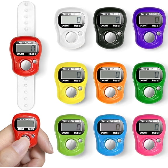 Betus 10 Pack Digital Finger Tally Counter - Adjustable LED Display Click Counter with Finger Strap - Handheld Counters for Knitting, Sports, Prayers, School, Events, Training