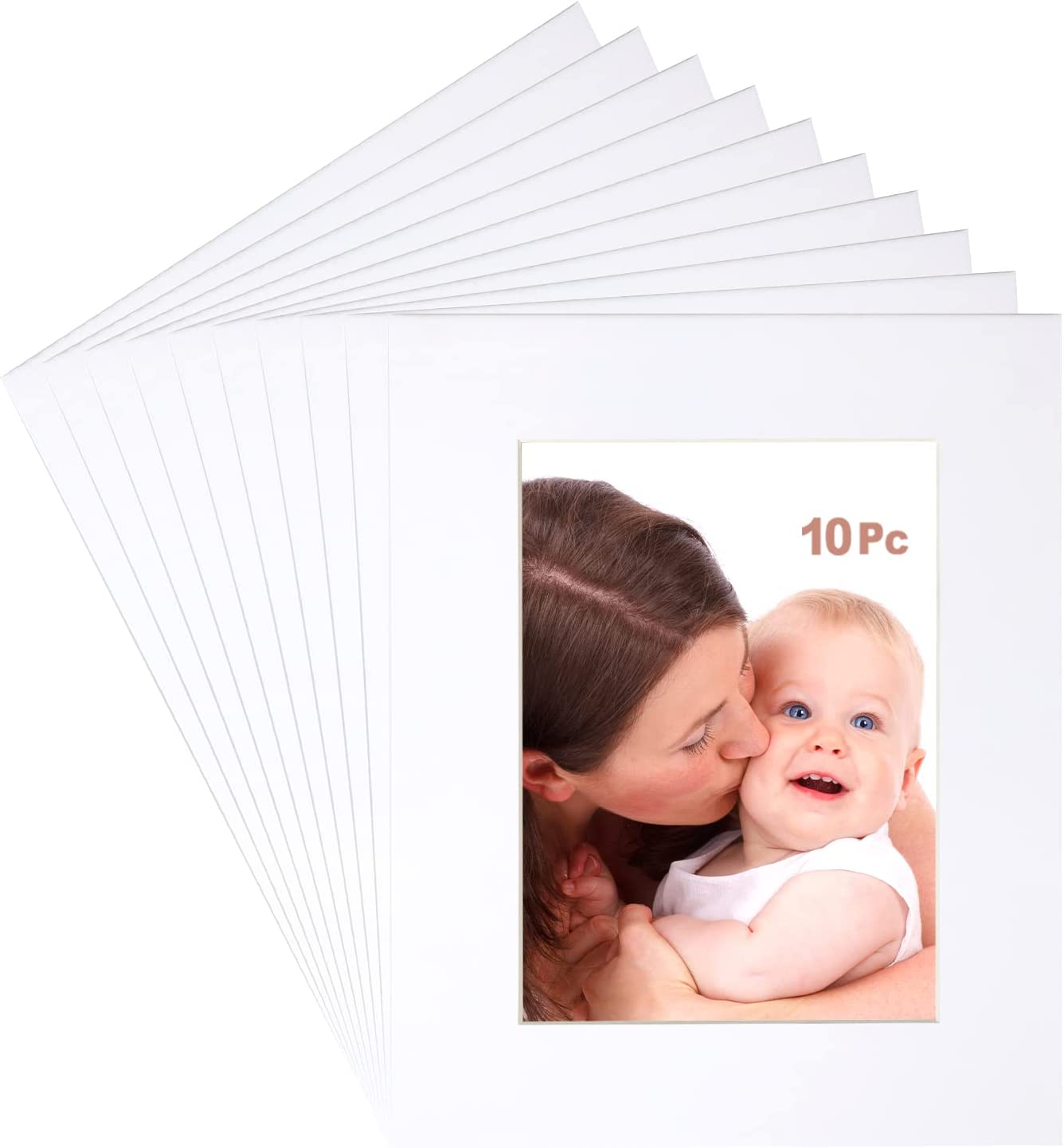 Betus 11x14 White Picture Mats, White Core Bevel Cut for 8x10 Pictures -  Pack of 10 