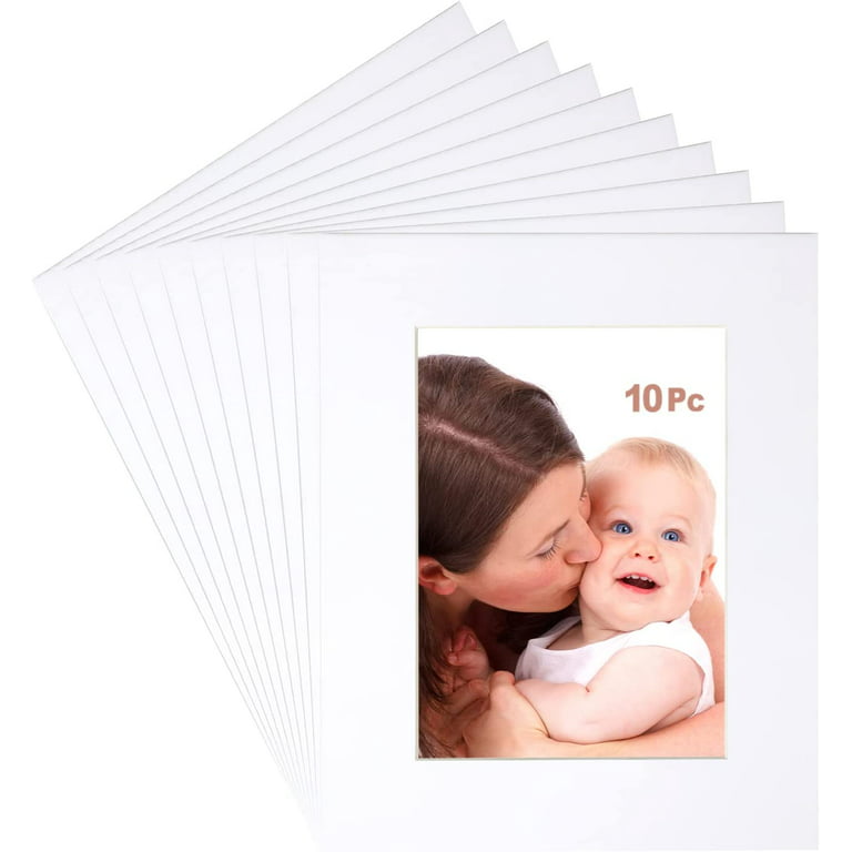 Betus 11x14 White Picture Mats, White Core Bevel Cut for 8x10 Pictures -  Pack of 10 