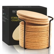 Betus 16 Pcs Round Cork Coasters with Metal Holder - Drink Absorbent, Heat-Resistant, Reusable Saucer Pad for Glasses, Cup, DIY project, Restaurant & Wedding