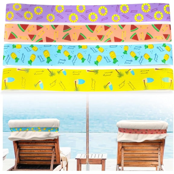 Betus Beach Towel Bands 4 Pack - Sun Lounge Chair Towel Holders - Stretch Towel Secure Clips Band for Beach Lounge, Pool & Cruise Chairs