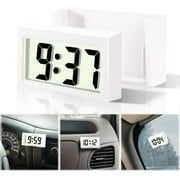 Betus Car Dashboard Digital Clock - Vehicle Adhesive Clock with Jumbo LCD Time & Day Display - Mini Automotive Stick On Watch White