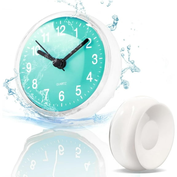 Betus Waterproof Bathroom Shower Clock with Large Suction Cup Battery Operated Wall Clock (Blue)
