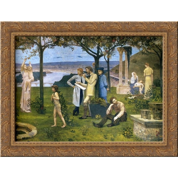 Between Art and Nature (detail) 24x20 Gold Ornate Wood Framed Canvas Art by Puvis de Chavannes, Pierre