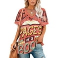 thumbnail image 1 of Between Pages Ruffle Short Sleeve T Shirts Summer V Neck Tops Fashion Casual Tee Shirt Pages Books Book Bookworm Bibliophile, 1 of 5