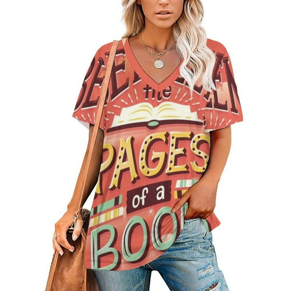 Between Pages Ruffle Short Sleeve T Shirts Summer V Neck Tops Fashion Casual Tee Shirt Pages Books Book Bookworm Bibliophile