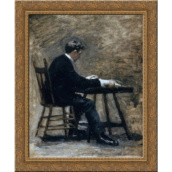 Between Rounds Study for the Timer 24x20 Gold Ornate Wood Framed Canvas Art by Thomas Eakins