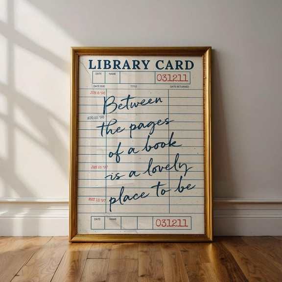 Between The Pages of a Book Vintage Library Card Print Aesthetic Wall Art for Bookworms, Trendy Poster Decor, Unframed Poster Size 8x12 F03.1.22l520