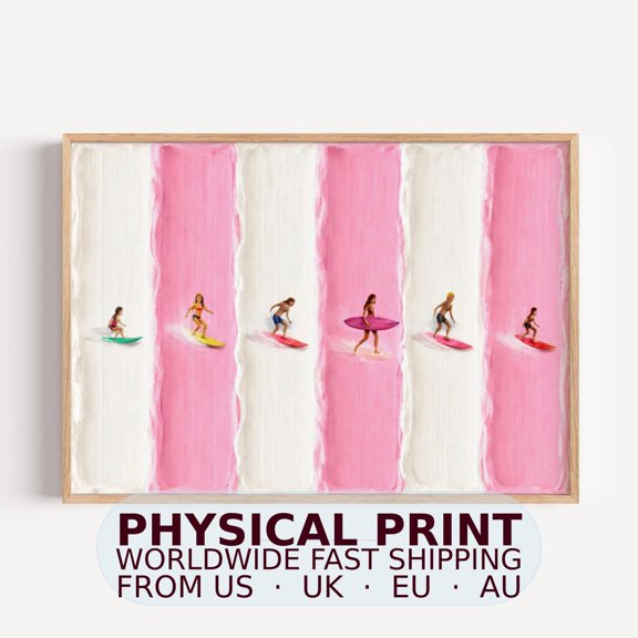 Between Waves Physical Fine Art Print Horizontal Minimalist Tiny Surfers Impasto Coastal Aerial Beach Poster Style 745