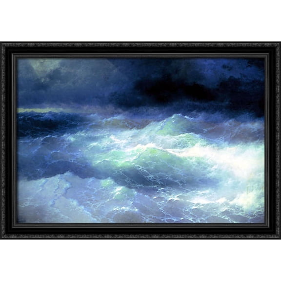 Between the waves 40x28 Large Black Ornate Wood Framed Canvas Art by Ivan Aivazovsky