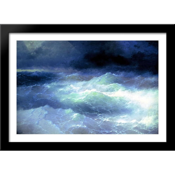 Between the waves 40x28 Large Black Wood Framed Print Art by Ivan Aivazovsky